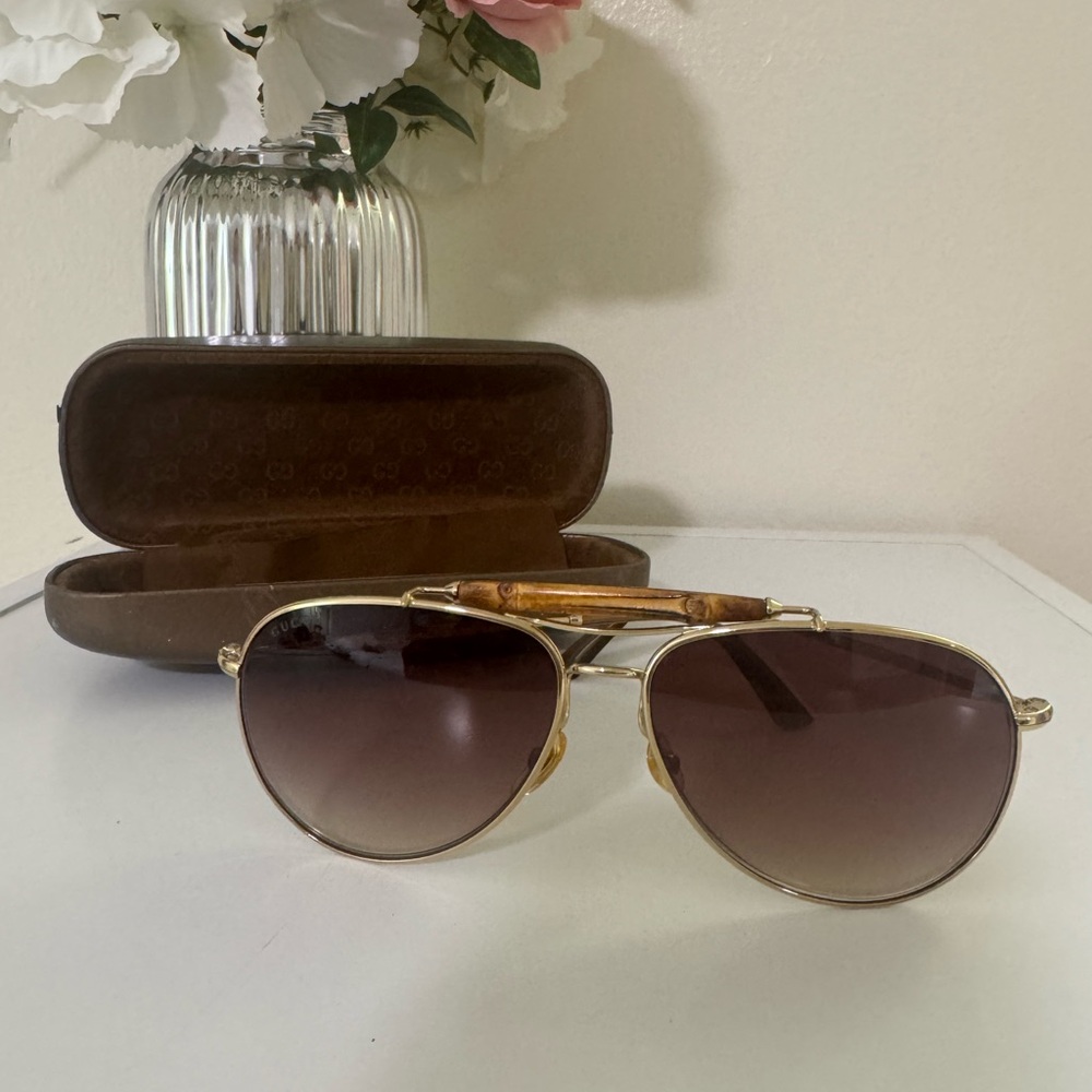 Gold Aviator Sunglasses with Brown Lenses